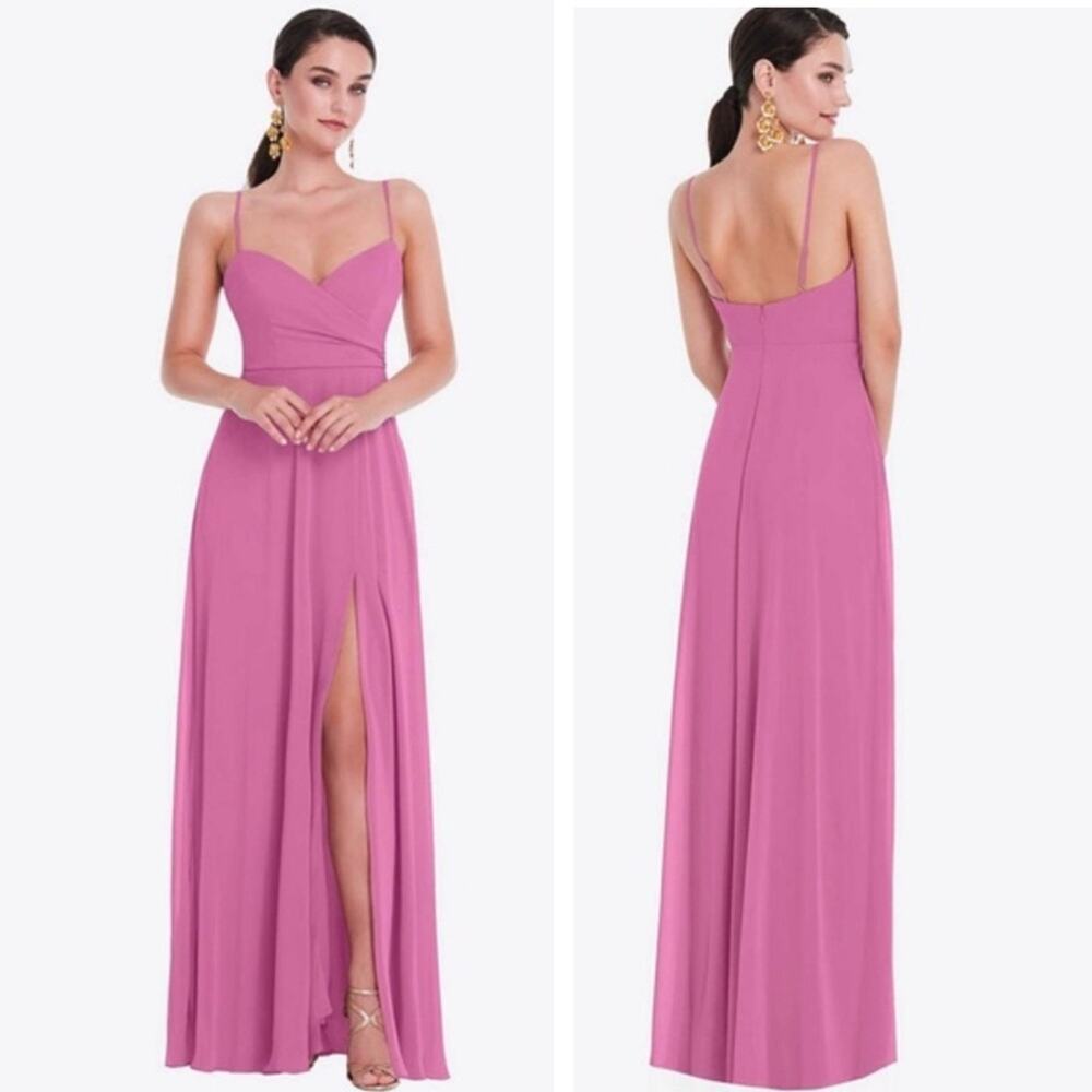 Dessy Collection Pink Spaghetti-Strap Maxi Dress with Sweetheart Bodice